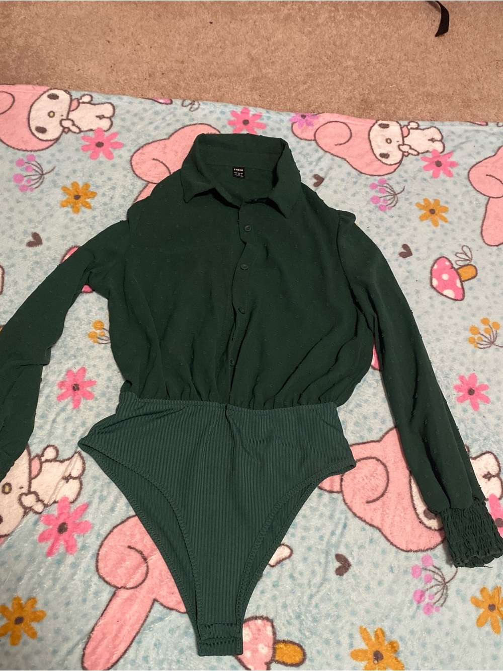 SHEIN Dark Green Long-Sleeve Button-Front Bodysuit